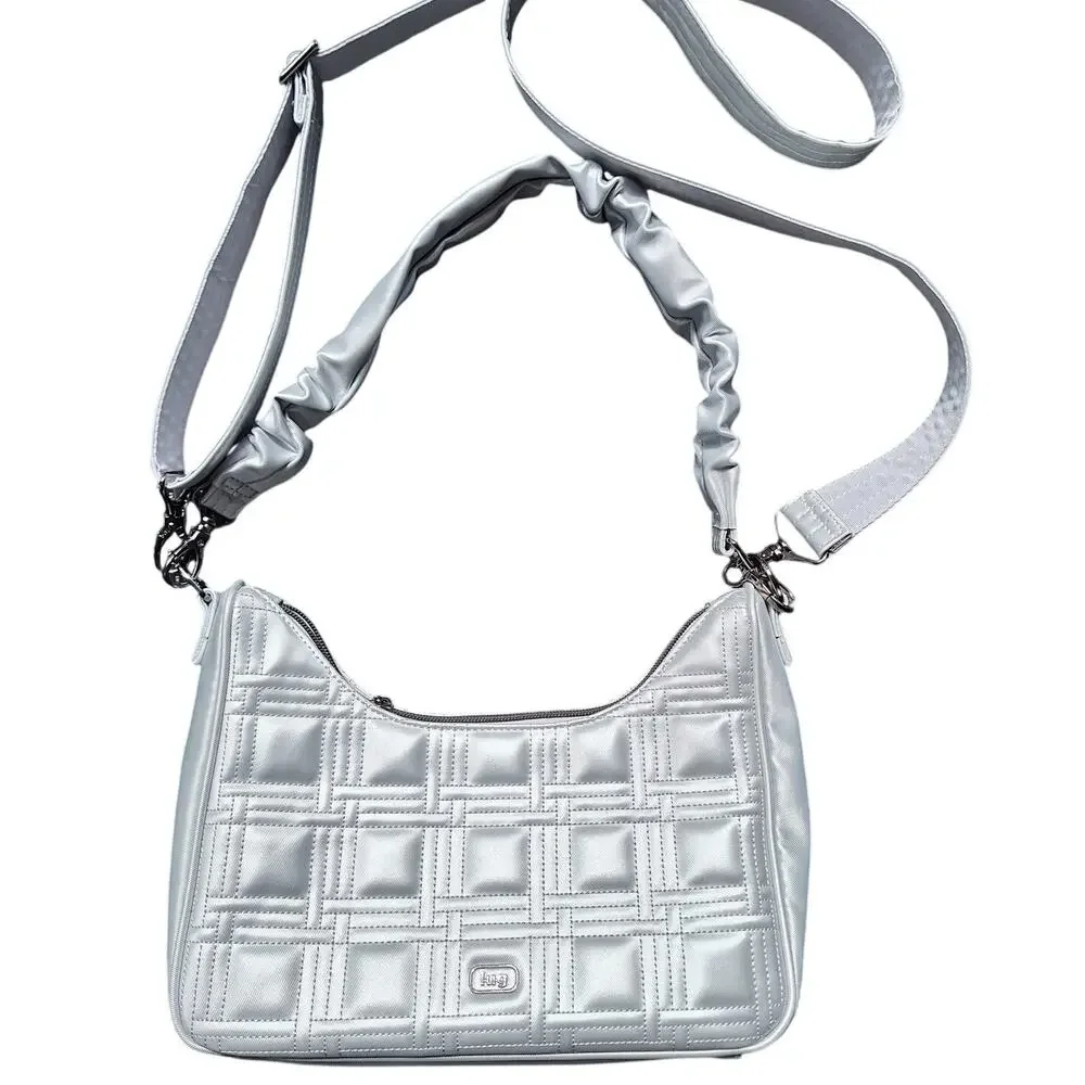 Lug Groove Silver Lux shine metallic crossbody bag vegan leather quilted puffy